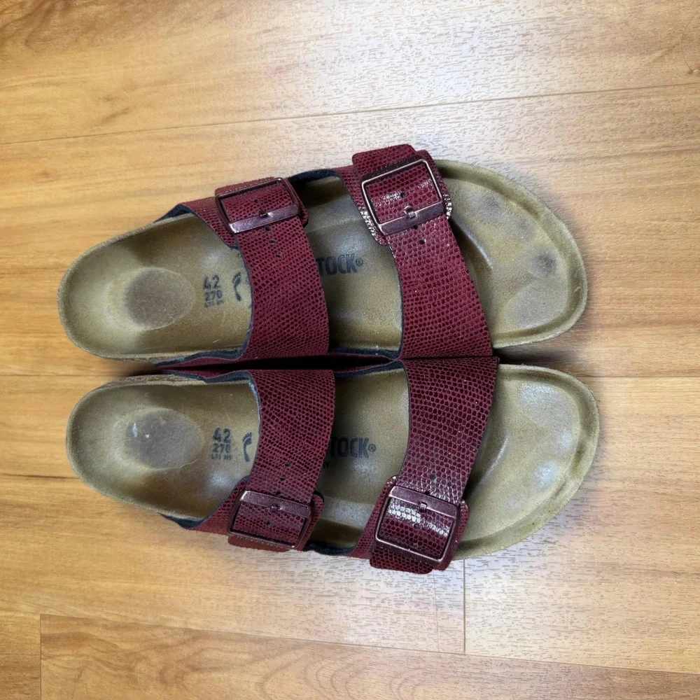 Birkenstock Arizona Maroon Red Lizard Embossed Sandals Mens‎ 9 L11 M9 EU 42